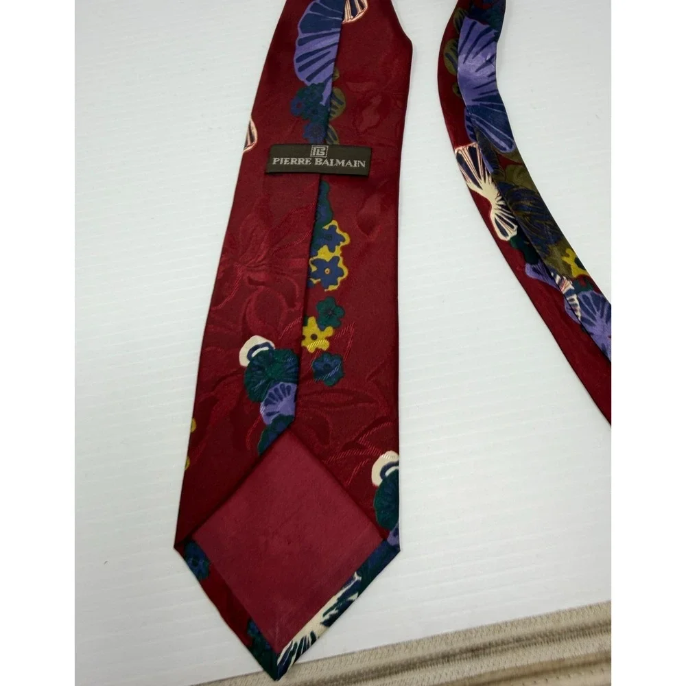 Pierre Balmain Designer Tie Men's One Size‎ Red Floral 100% Polyester Adjustable